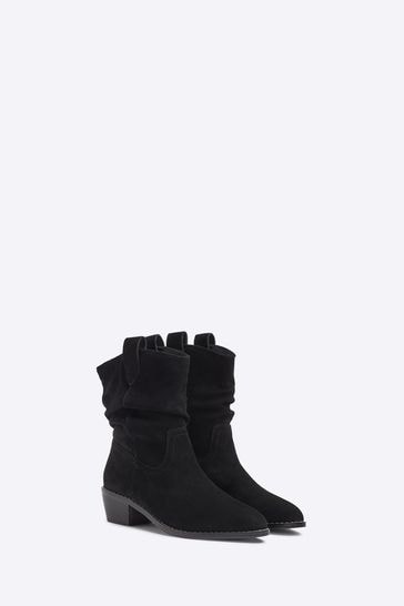 River Island Black Slouch Western Boots