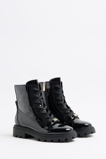 River island black lace up boots online