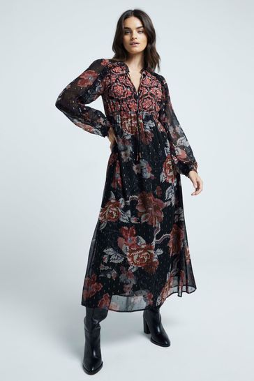 Buy River Island Black Smock Floral Print 100 Cotton Midi Dress from Next Bahrain