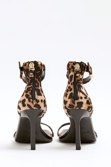 Buy River Island Brown Leopard Print Clasp Back Heeled Sandals from Next Netherlands