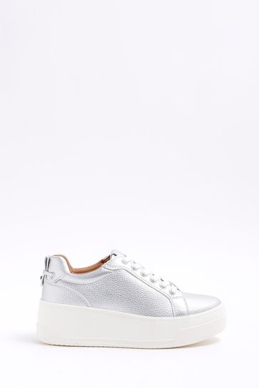 Buy River Island Silver Platform Lace Up Trainers from Next Bahrain