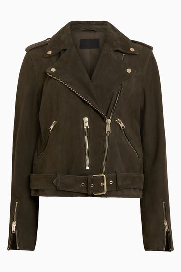 Buy AllSaints Green Suede Balfern Biker jacket from Next Kuwait