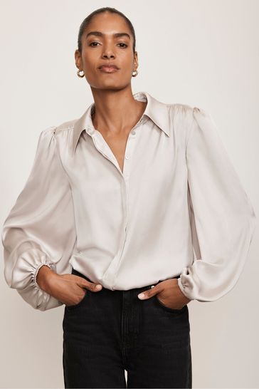 Buy Mint Velvet Cream Beige Silk Mix Blouson Top from Next Saudi Arabia