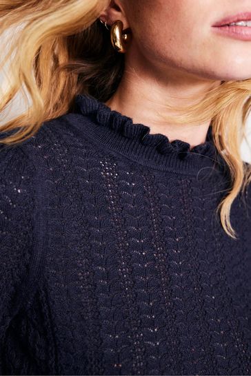 Buy Boden Blue Tia Pointelle Frilled Jumper from Next Denmark