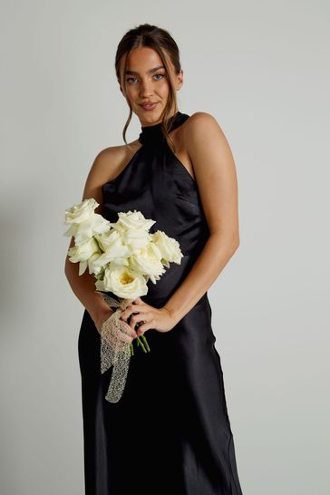 Black halter bridesmaid dress online