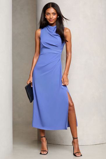 Buy Lipsy Blue Drape Front Ruched Midi Off the Body Summer Dress from Next Canada