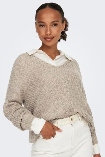 Buy JDY Natural V Neck Knitted Pullover Jumper from Next Denmark