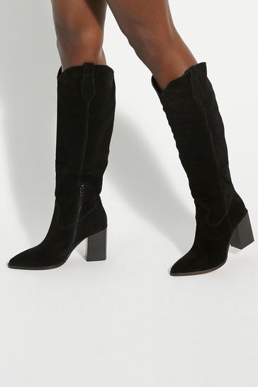Dune London Black Tavern Knee High Western Boots