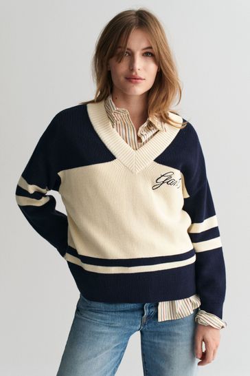 Varsity v neck sweater cheap