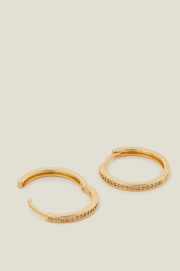 Accessorize Gold Tone 14ct Pave Hoop Earrings