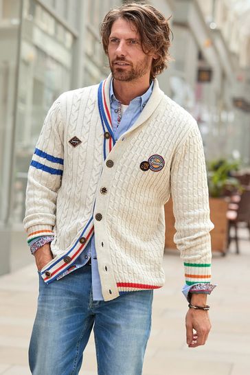 Buy Joe Browns Preppy Badge Stripe Detail Shawl Collar Cable Knit Cardigan from the Laura Ashley online shop