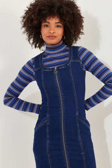 Buy Joe Browns Blue Mini Retro Zip Front Stretch Denim Pinafore Dress from Next Bahrain