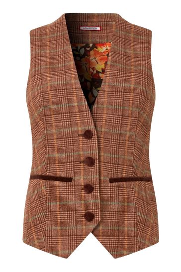 Joe Browns Brown Heritage Check PU Trim Waistcoat
