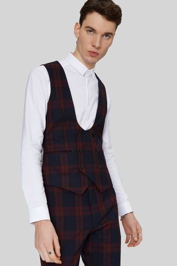 Buy Twisted Tailor Red Skinny Fit Ginger Tartan Waistcoat from Next Netherlands
