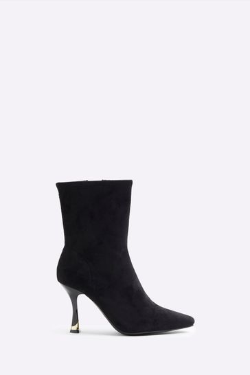 River Island Black Suedette Heeled Sock Boots 10 Womens