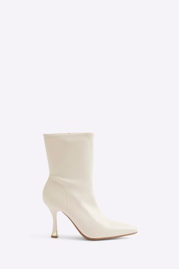 Buy River Island Cream Faux Leather Heeled Sock Boots from Next Denmark
