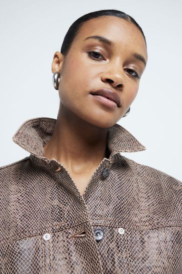 Buy River Island Snake Print Cropped Denim 100 Cotton Jacket from Next Turkey