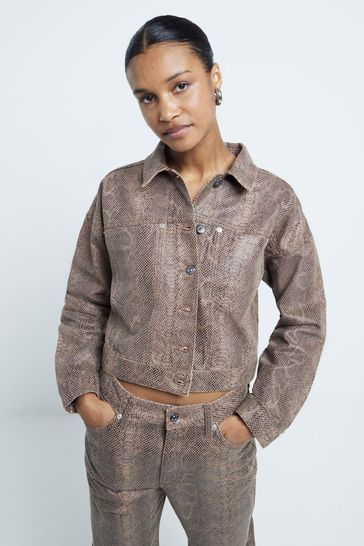 Buy River Island Snake Print Cropped Denim 100 Cotton Jacket from Next Turkey