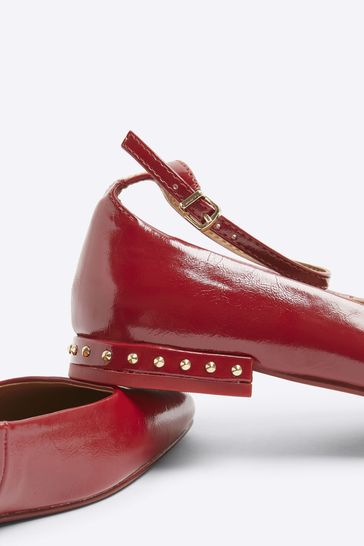Red ballet flats with ankle strap shop