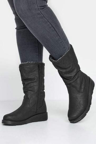 Fur lined wide fit boots deals