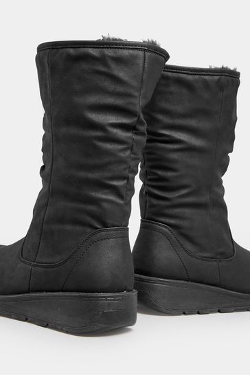 Yours Curve Black Wide Fit Extra Wide Fit Faux Fur Lined Dogwalker Boots