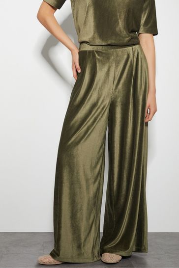 Buy Monsoon Green Shay Rib Velour Wide Leg Trousers from Next Kuwait