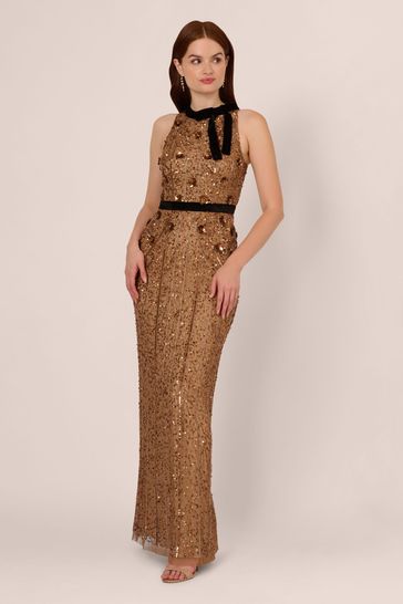 Buy Adrianna Papell Metallic Beaded Halter Long Dress from Next Oman