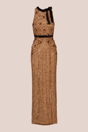 Buy Adrianna Papell Metallic Beaded Halter Long Dress from Next Oman