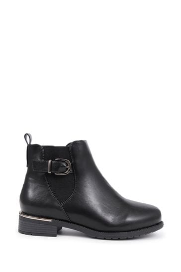 Pavers Black Extra Wide Fit Buckle Detail Ankle Boots