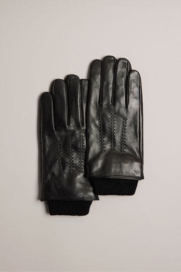 Ted baker black leather gloves deals