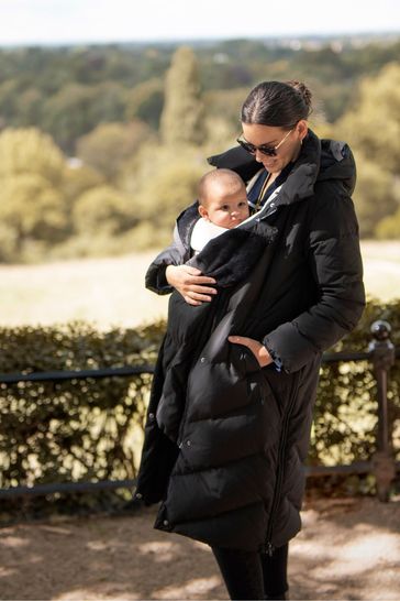 Seraphine Long Chevron Puffer Maternity Black Coat