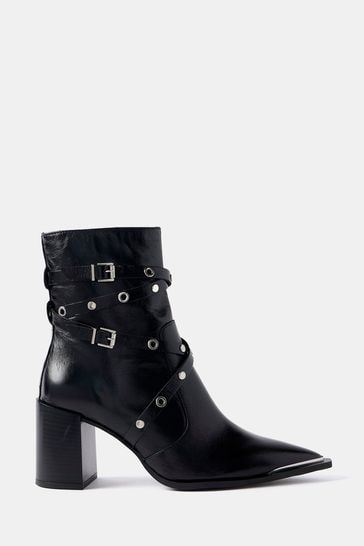 Buy Mint Velvet Black Leather Buckled Boots from Next Bahrain