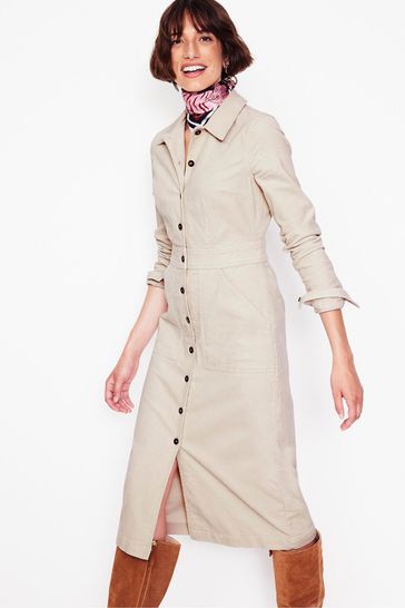 Boden Cream Flora Cord Midi Shirt Dress 10 Womens