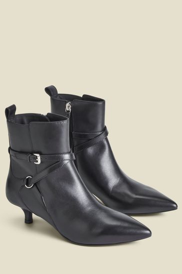 Sosandar Leather Kitten Heel Ankle Boots With Buckle Detail