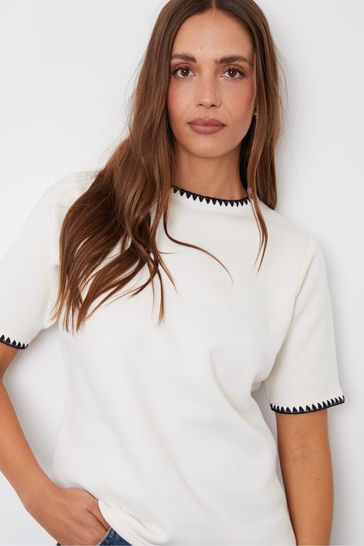 Buy Threadbare White Contrast Edge Stitch Short Sleeve Sweatshirt from Next Cyprus