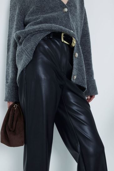 Buy River Island Black Faux Leather Relaxed Straight Leg Trousers from Next Denmark