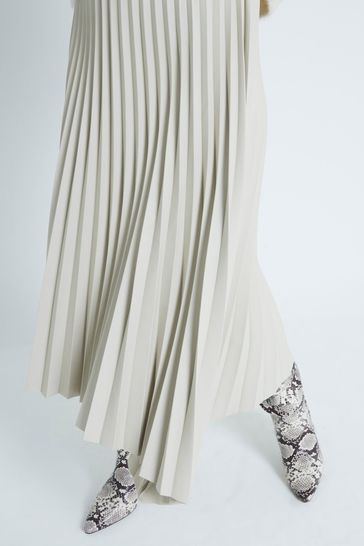 Buy River Island Cream Faux Leather Pleated Midi Skirt from Next Poland
