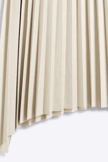 Buy River Island Cream Faux Leather Pleated Midi Skirt from Next Poland