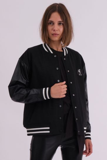 Buy Religion Black Oversized Energy Varsity Jacket with Faux leather sleeves from Next Bahrain
