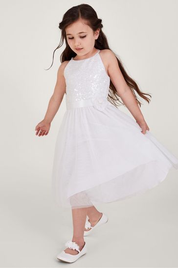 Monsoon Natural Sleeveless Sequin Tulle Dress