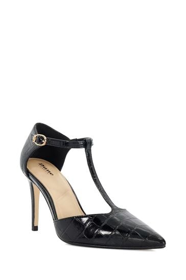 Dune London Black Castered Updated T Bar Point Court Shoes