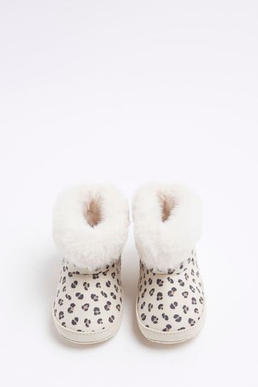 River Island Brown Baby Girls Leopard Print Suedette 100 Cotton Boots