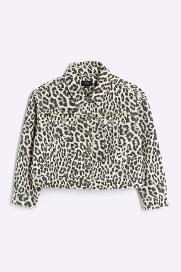 River Island Girls Leopard Print 100 Cotton Denim Jacket