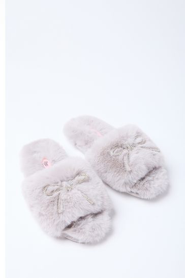 Boux Avenue Grey Bow Embellished Slider Slippers