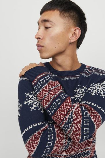 Jack & jones fairisle knitted christmas jumper cheap