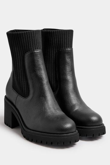 Yours Curve Black Extra Wide Fit Mid Block Sock Chelsea Boots