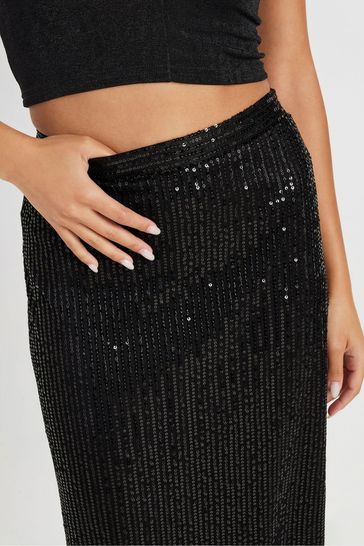 Buy PixieGirl Petite Black Sequin Maxi Skirt from Next Bahrain