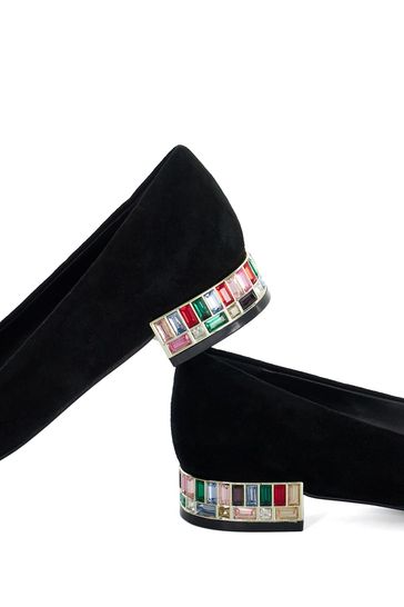 Dune London Black Ballerina Jewel Heel Flat Court Shoes