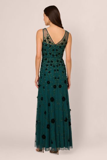 Buy Adrianna Papell Green Beaded Mesh Illusion Dress from Next Bahrain