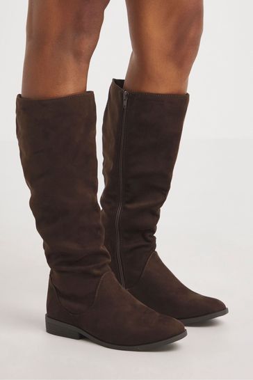 Buy JD Williams Brown Microsuede Ruched Boots in Extra Wide Fit from Next Austria
